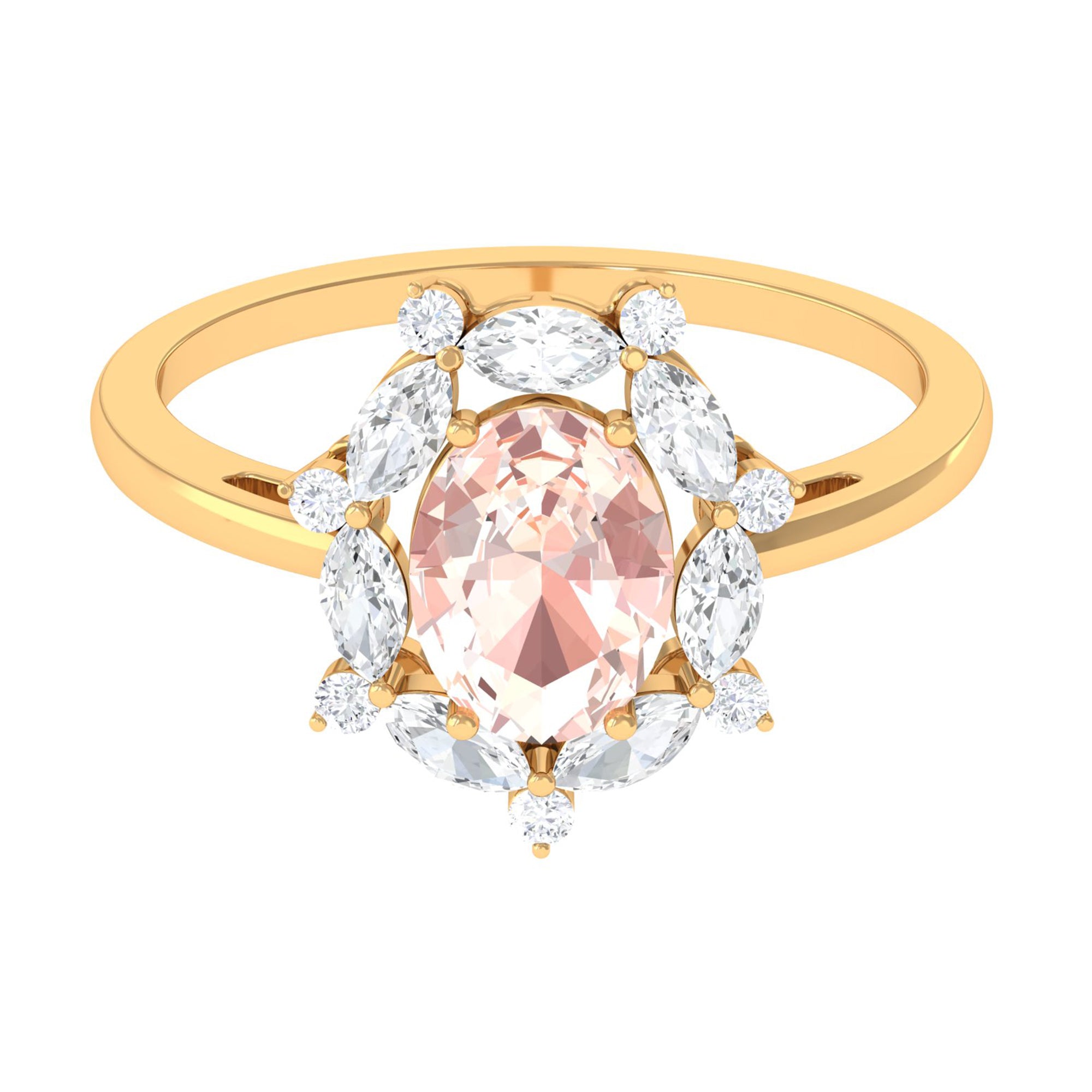 Morganite Designer Halo Engagement Ring with Moissanite Morganite - ( AAA ) - Quality - Rosec Jewels