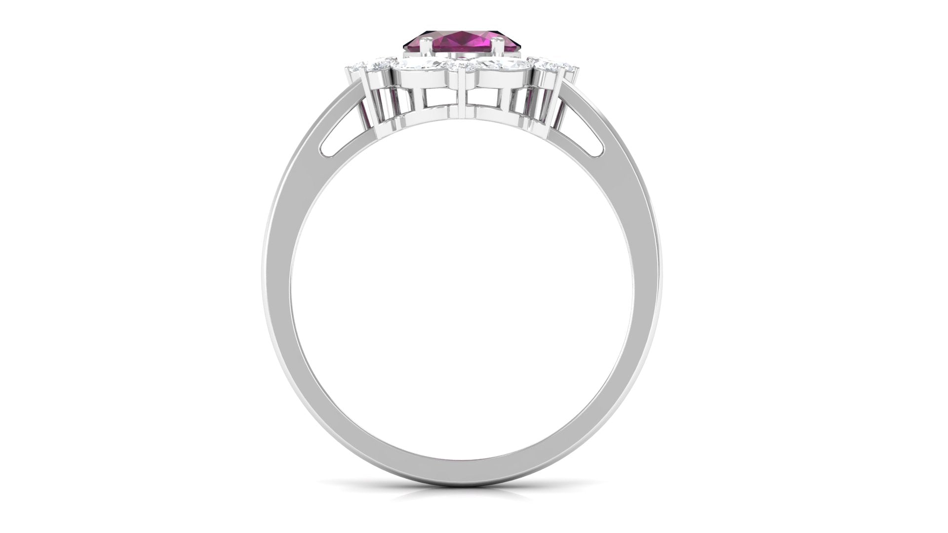 Rhodolite Designer Halo Engagement Ring with Moissanite Rhodolite - ( AAA ) - Quality - Rosec Jewels