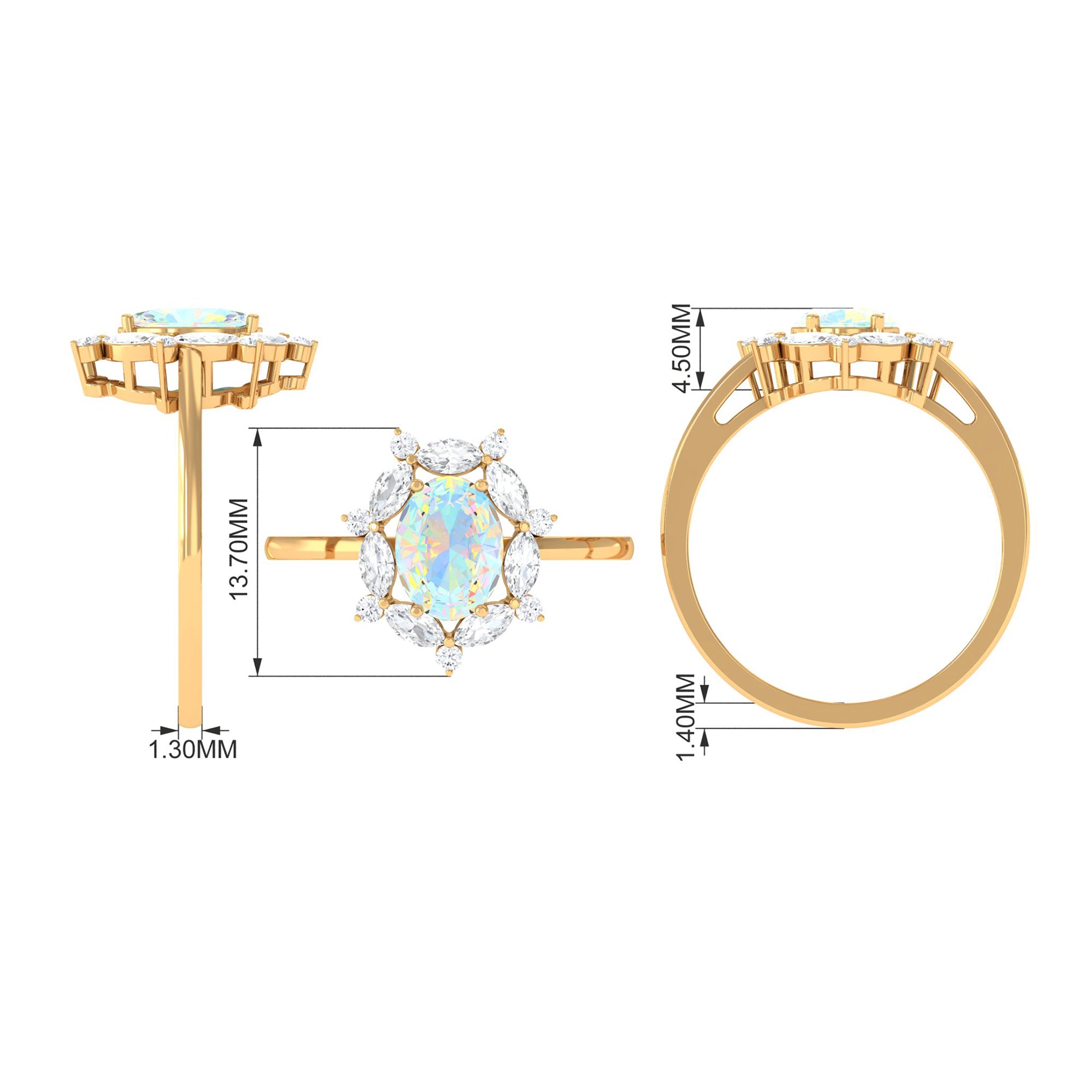 2 CT Ethiopian Opal Designer Halo Engagement Ring with Moissanite Ethiopian Opal - ( AAA ) - Quality - Rosec Jewels