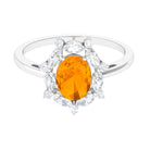 Fire Opal Designer Halo Engagement Ring with Moissanite Fire Opal - ( AAA ) - Quality - Rosec Jewels