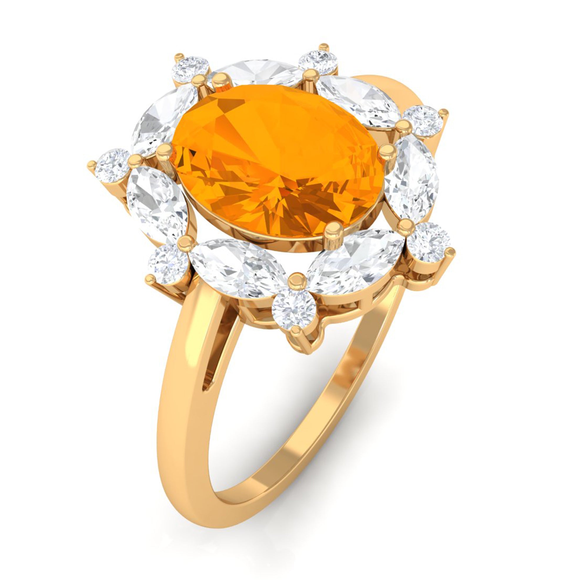 Fire Opal Designer Halo Engagement Ring with Moissanite Fire Opal - ( AAA ) - Quality - Rosec Jewels