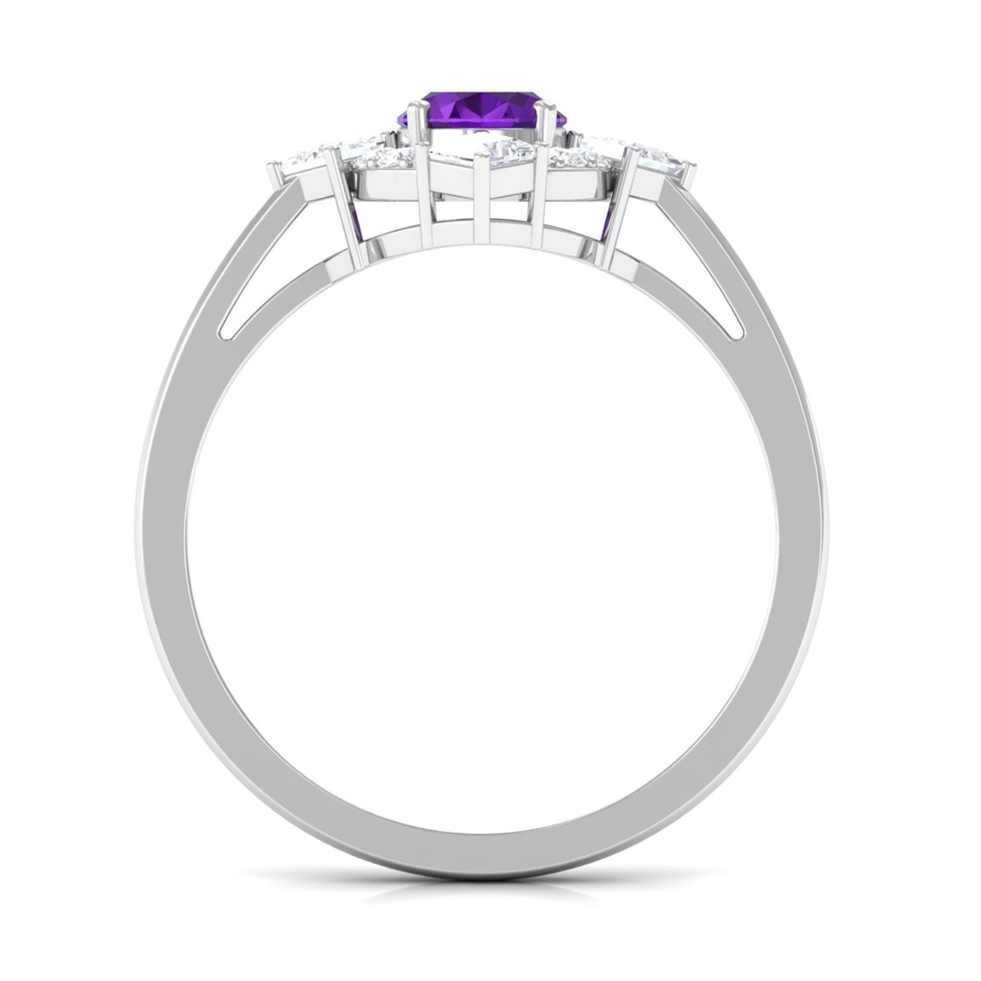 Oval Amethyst Halo Cocktail Ring with Diamond Amethyst - ( AAA ) - Quality - Rosec Jewels