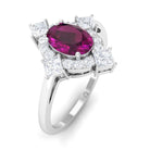 1.75 CT Oval Rhodolite Cocktail Engagement Ring with Diamond Halo Rhodolite - ( AAA ) - Quality - Rosec Jewels