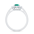 Oval Created Emerald Floral Halo Engagement Ring with Diamond Lab Created Emerald - ( AAAA ) - Quality - Rosec Jewels