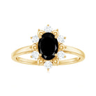 Oval Black Spinel Floral Halo Engagement Ring with Diamond Black Spinel - ( AAA ) - Quality - Rosec Jewels