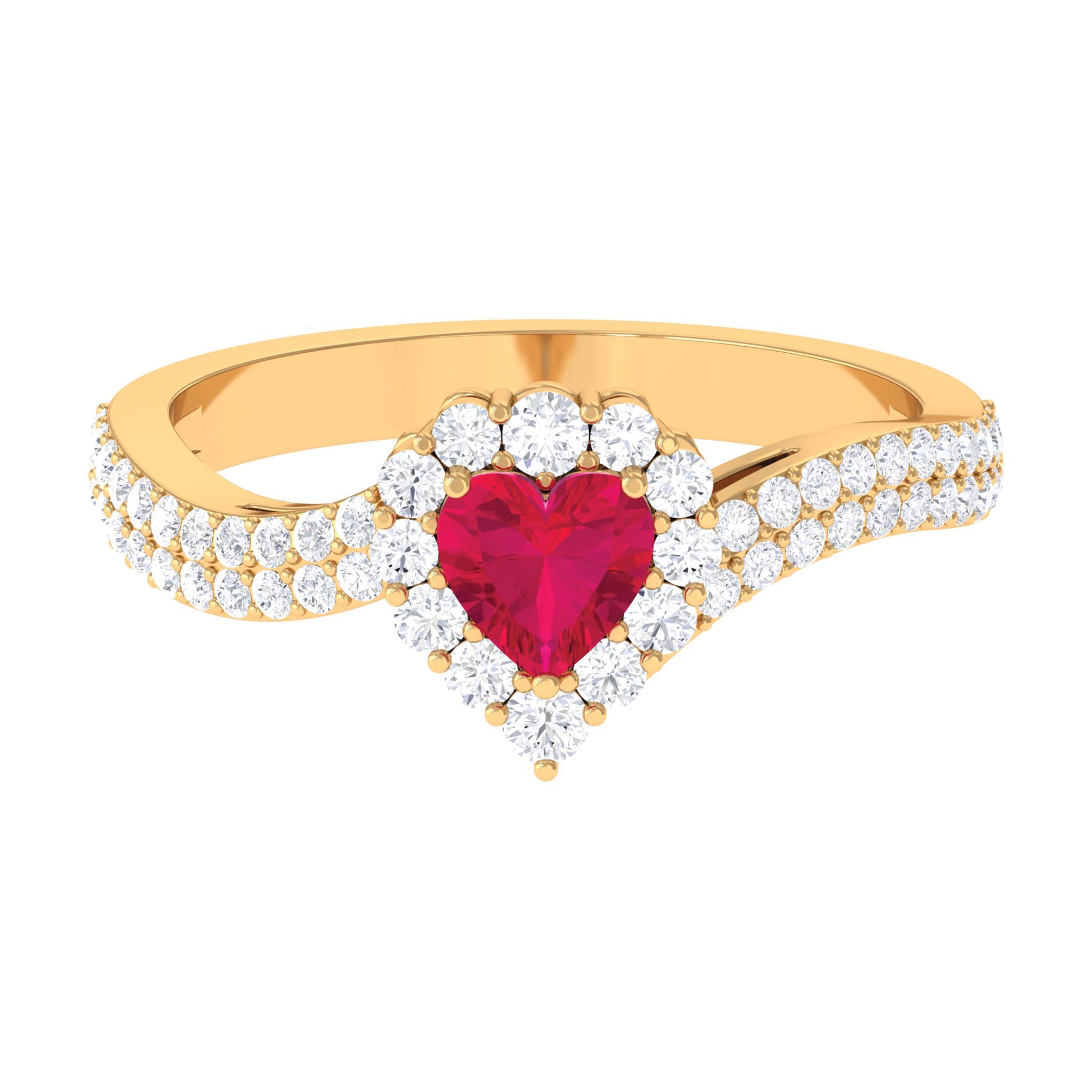 1.75 CT Heart Shape Ruby Bypass Engagement Ring with Diamond Ruby - ( AAA ) - Quality - Rosec Jewels