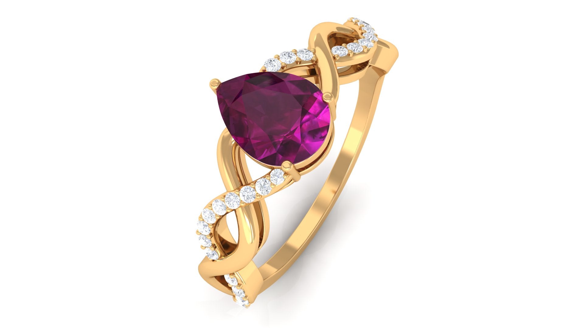 Infinity Shank Pear Cut Rhodolite and Diamond Solitaire Engagement Ring Rhodolite - ( AAA ) - Quality - Rosec Jewels