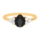 Pear Cut Created Black Diamond Solitaire Ring with Diamond Trio Lab Created Black Diamond - ( AAAA ) - Quality - Rosec Jewels