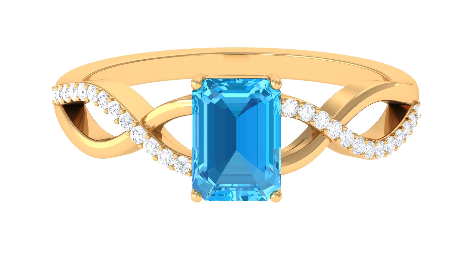 Emerald Cut Swiss Blue Topaz and Diamond Crossover Engagement Ring Swiss Blue Topaz - ( AAA ) - Quality - Rosec Jewels