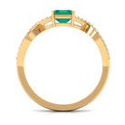 Octagon shape Emerald and Diamond Crossover Engagement Ring Emerald - ( AAA ) - Quality - Rosec Jewels