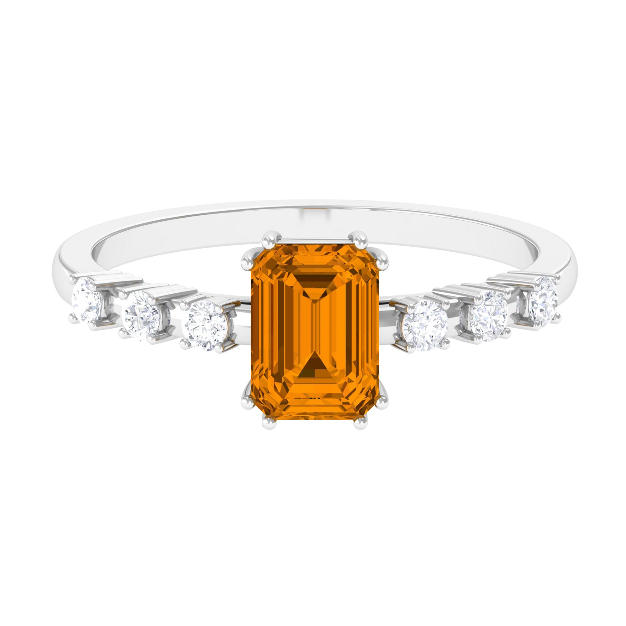 2 CT Emerald Cut Citrine and Diamond Solitaire Engagement Ring Citrine - ( AAA ) - Quality - Rosec Jewels