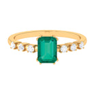 1.5 CT Octagon shape Emerald Engagement Ring with Diamond Side Stones Emerald - ( AAA ) - Quality - Rosec Jewels