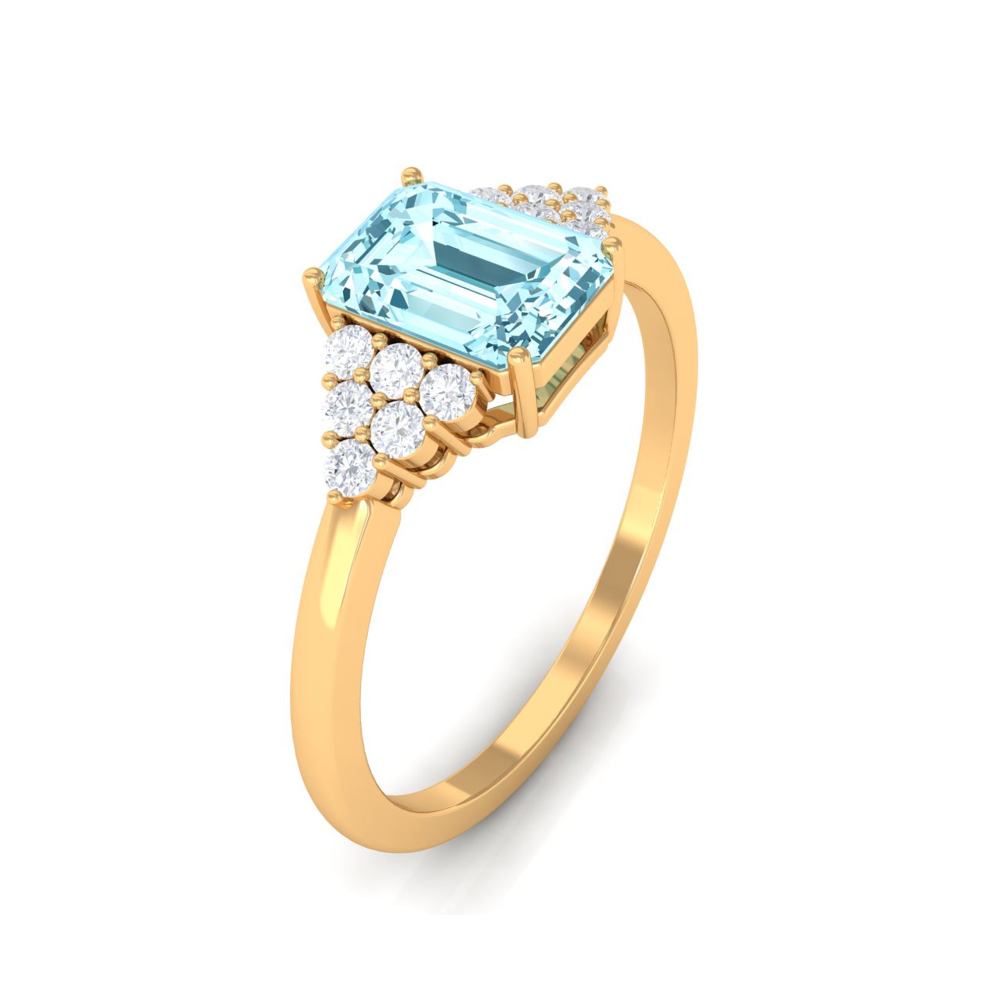 Octagon Cut Aquamarine Solitaire Engagement Ring with Diamond Aquamarine - ( AAA ) - Quality - Rosec Jewels