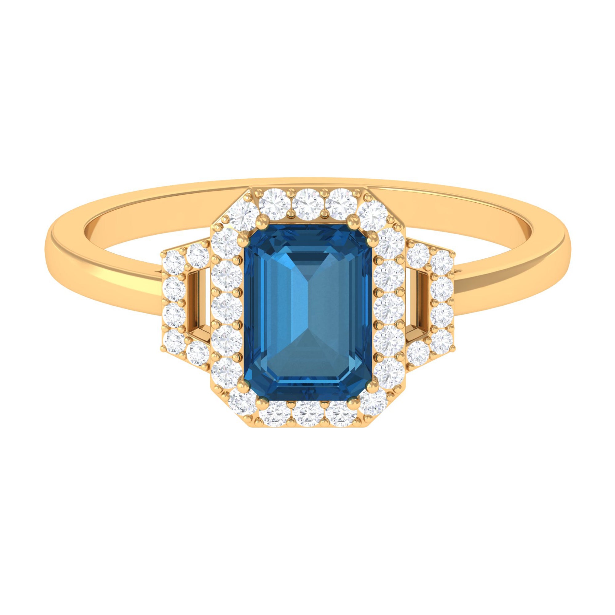 Octagon Cut London Blue Topaz and Diamond Statement Engagement Ring London Blue Topaz - ( AAA ) - Quality - Rosec Jewels