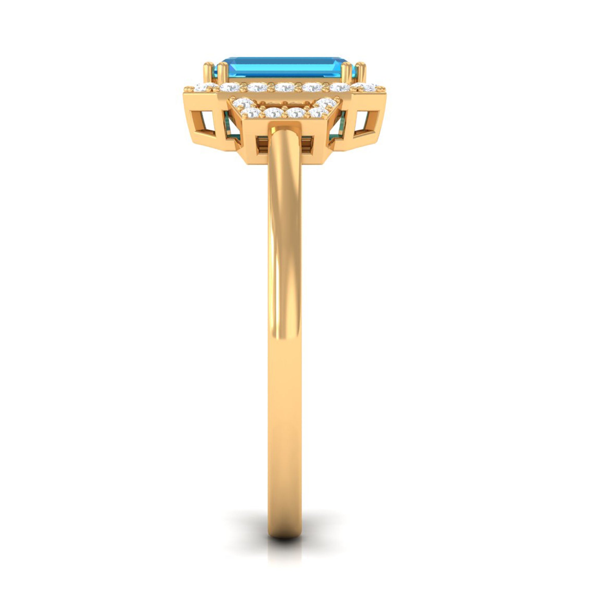 Emerald Cut Swiss Blue Topaz and Diamond Statement Engagement Ring Swiss Blue Topaz - ( AAA ) - Quality - Rosec Jewels