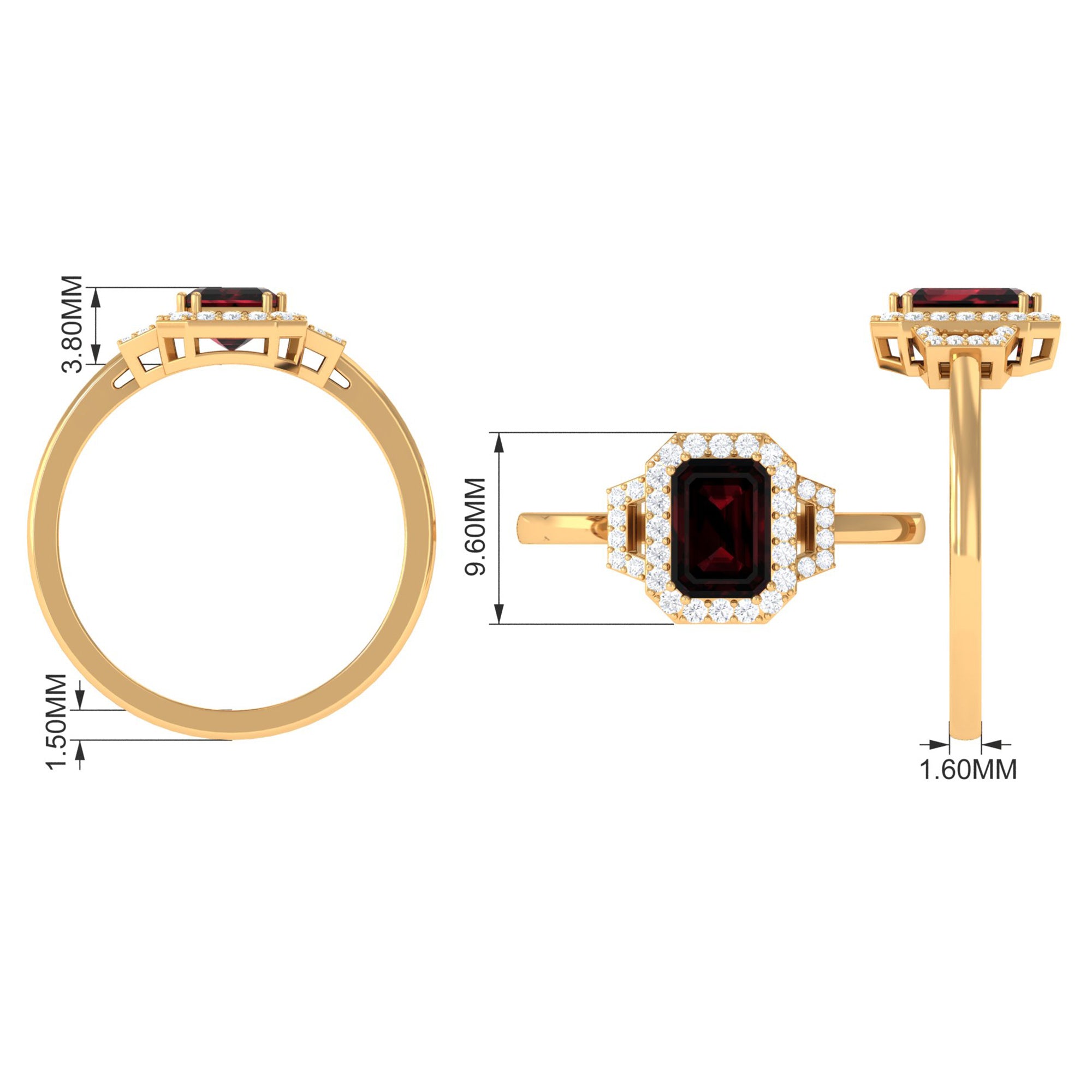 Octagon Cut Garnet and Diamond Statement Engagement Ring Garnet - ( AAA ) - Quality - Rosec Jewels