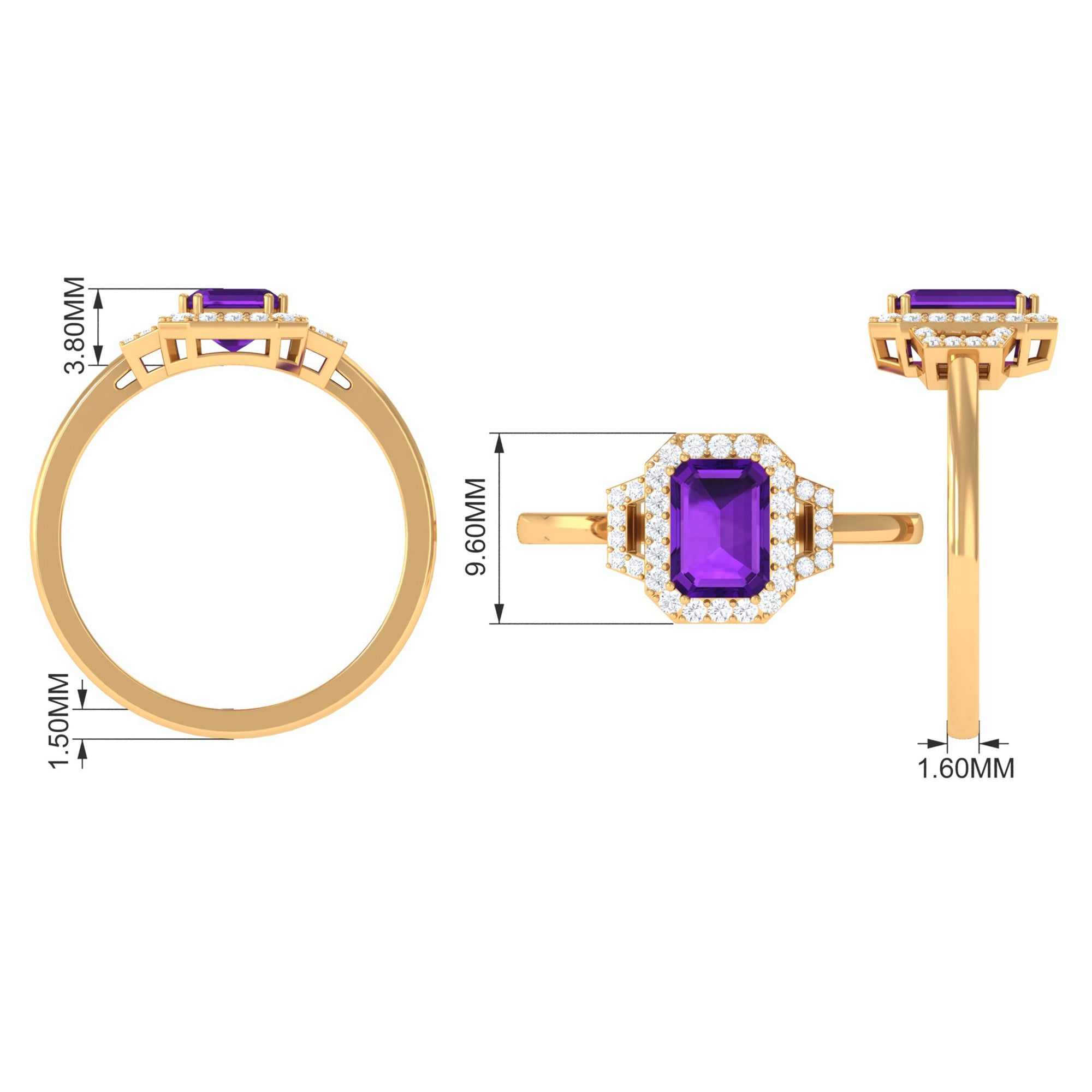 Octagon Amethyst Statement Engagement Ring with Diamond Amethyst - ( AAA ) - Quality - Rosec Jewels