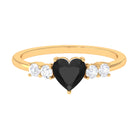 Heart Shape Created Black Diamond Solitaire Promise Ring with Diamond Lab Created Black Diamond - ( AAAA ) - Quality - Rosec Jewels