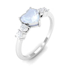 Heart Shape Moonstone Solitaire Promise Ring with Diamond Moonstone - ( AAA ) - Quality - Rosec Jewels