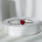 Heart Shape Created Ruby Ring Set with Diamond Enhancer Lab Created Ruby - ( AAAA ) - Quality - Rosec Jewels