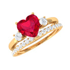 Heart Shape Created Ruby Ring Set with Diamond Enhancer Lab Created Ruby - ( AAAA ) - Quality - Rosec Jewels