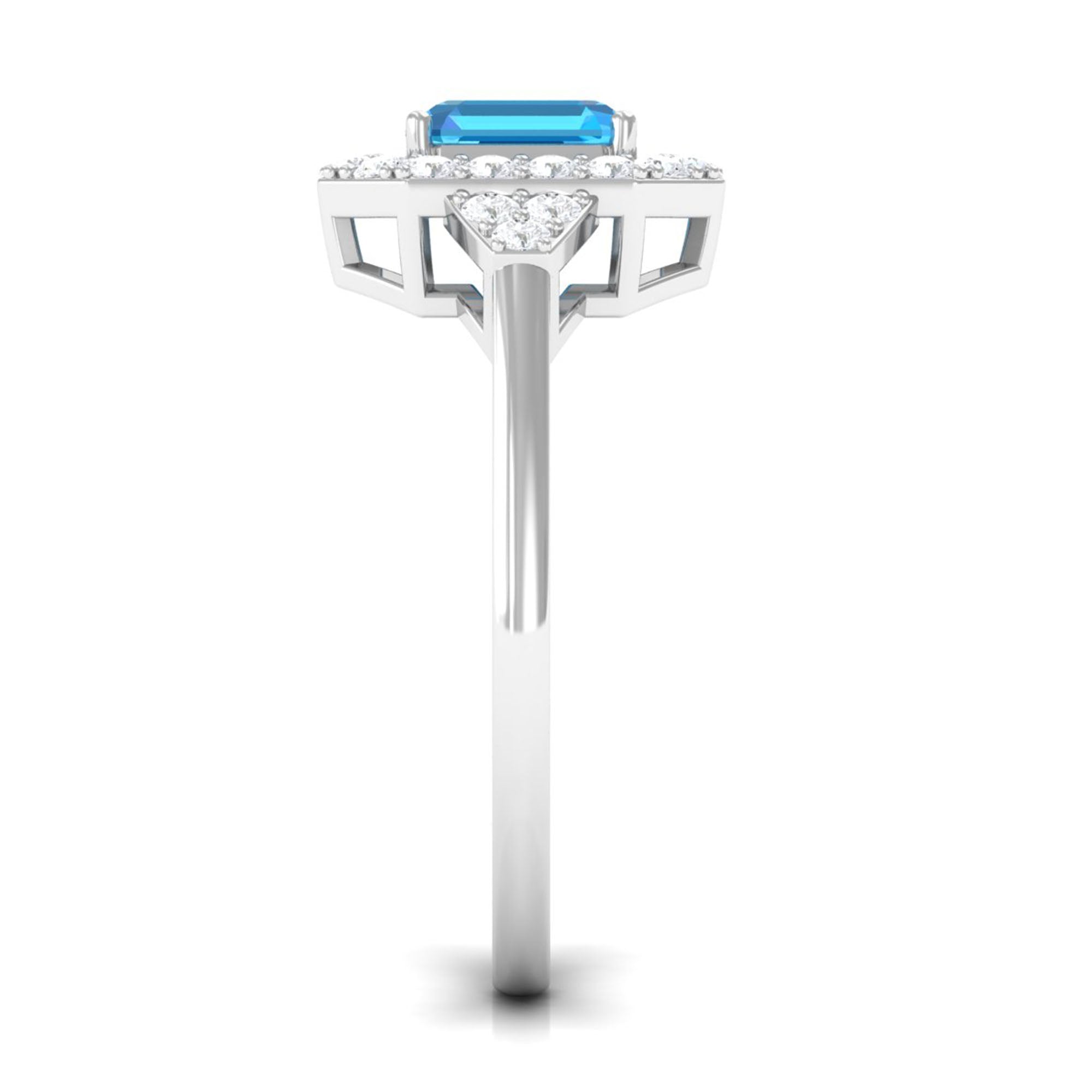 Asscher Cut Swiss Blue Topaz Engagement Ring with Diamond Halo Swiss Blue Topaz - ( AAA ) - Quality - Rosec Jewels
