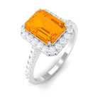 Emerald Cut Fire Opal Simple Engagement Ring with Diamond Halo Fire Opal - ( AAA ) - Quality - Rosec Jewels