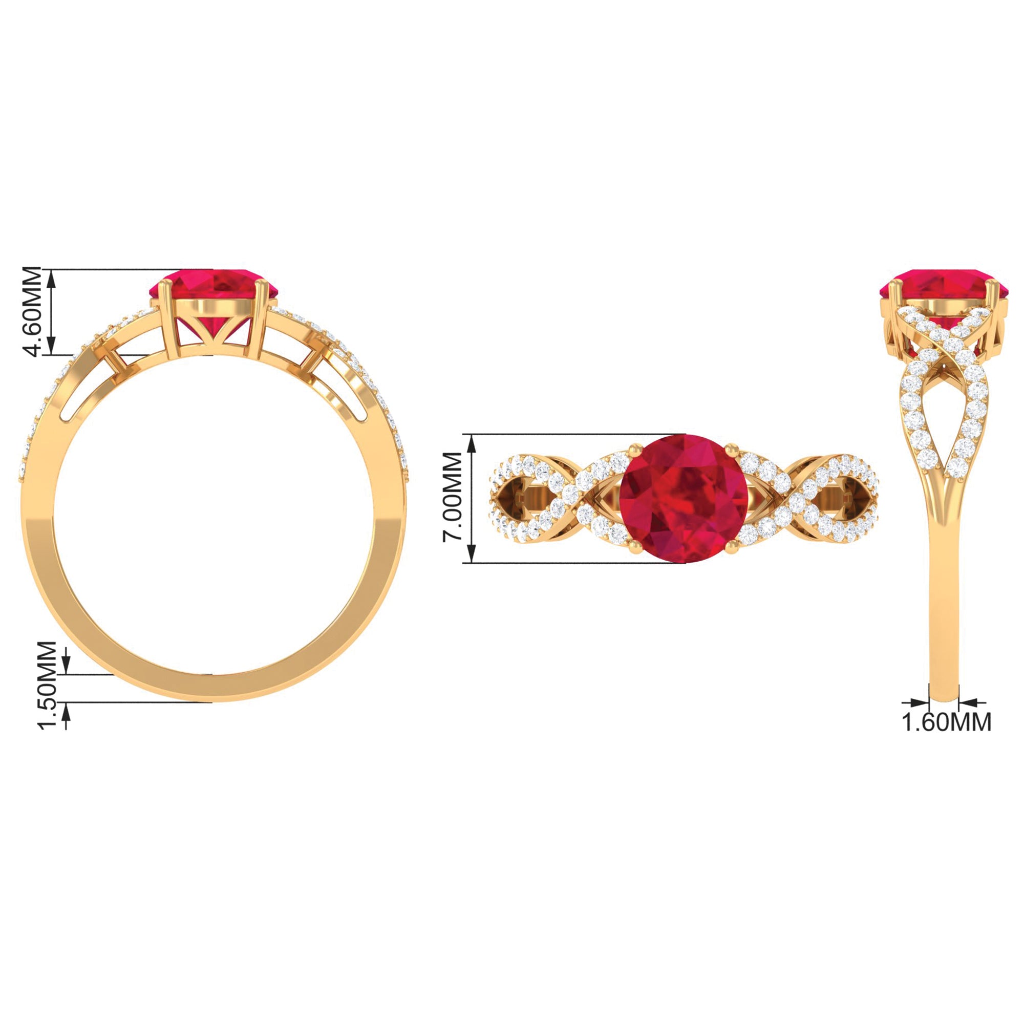 Certified Lab Grown Ruby Round Engagement Ring With Moissanite Lab Created Ruby - ( AAAA ) - Quality - Rosec Jewels