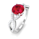 Certified Lab Grown Ruby Round Engagement Ring With Moissanite Lab Created Ruby - ( AAAA ) - Quality - Rosec Jewels