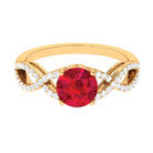 Certified Lab Grown Ruby Round Engagement Ring With Moissanite Lab Created Ruby - ( AAAA ) - Quality - Rosec Jewels