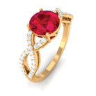 Certified Lab Grown Ruby Round Engagement Ring With Moissanite Lab Created Ruby - ( AAAA ) - Quality - Rosec Jewels