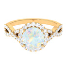 3 CT Ethiopian Opal Crossover Engagement Ring with Moissanite Halo Ethiopian Opal - ( AAA ) - Quality - Rosec Jewels