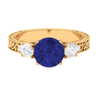 Round Created Blue Sapphire and Moissanite Art Deco Engagement Ring in Gold Lab Created Blue Sapphire - ( AAAA ) - Quality - Rosec Jewels