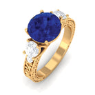 Round Created Blue Sapphire and Moissanite Art Deco Engagement Ring in Gold Lab Created Blue Sapphire - ( AAAA ) - Quality - Rosec Jewels