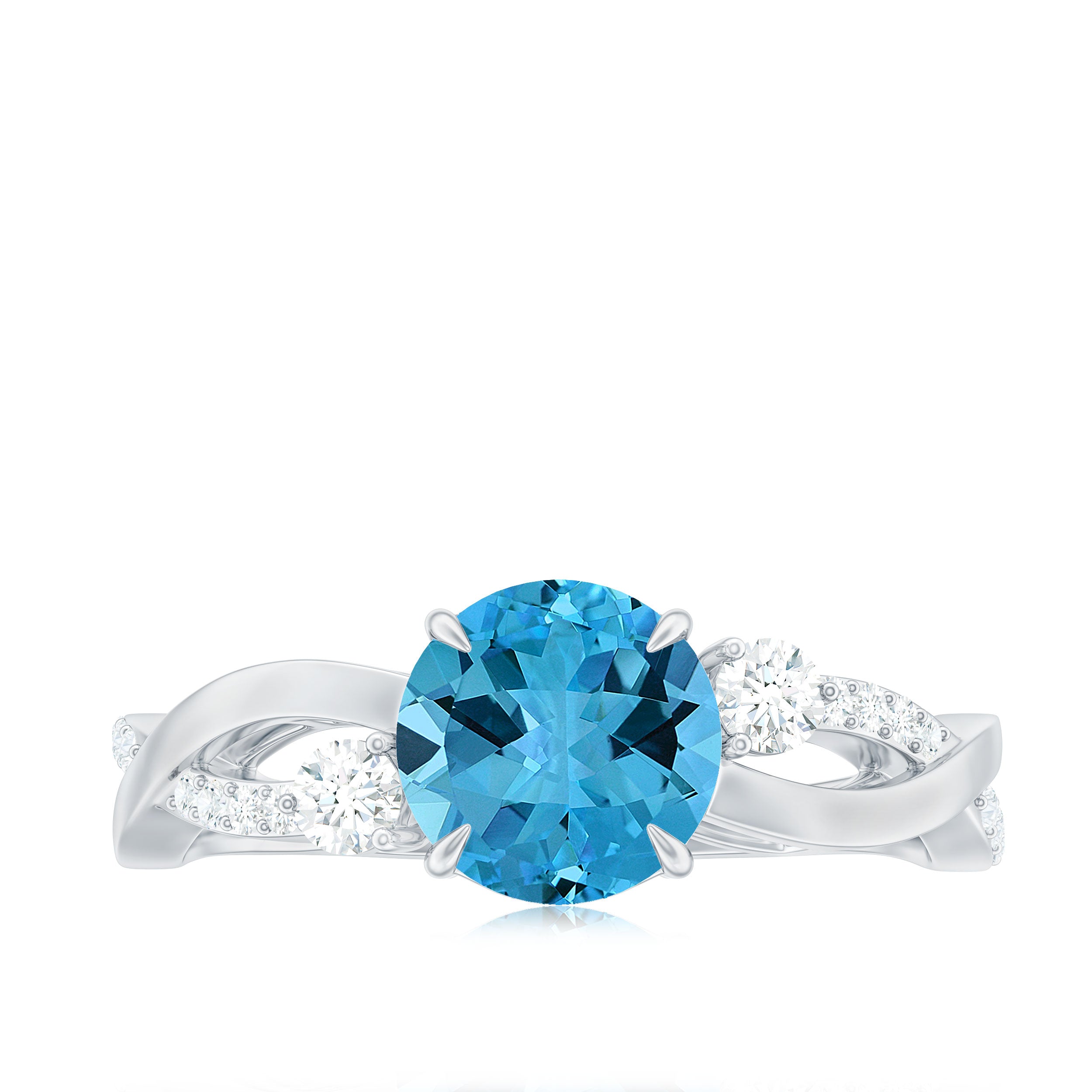 Swiss Blue Topaz and Diamond Engagement Ring with Crossover Shank Swiss Blue Topaz - ( AAA ) - Quality - Rosec Jewels