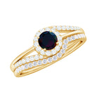 0.75 CT Classic Black Opal Engagement Ring with Diamond Enhancer Black Opal - ( AAA ) - Quality - Rosec Jewels