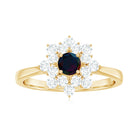 Black Opal and Diamond Flower Cluster Engagement Ring Black Opal - ( AAA ) - Quality - Rosec Jewels