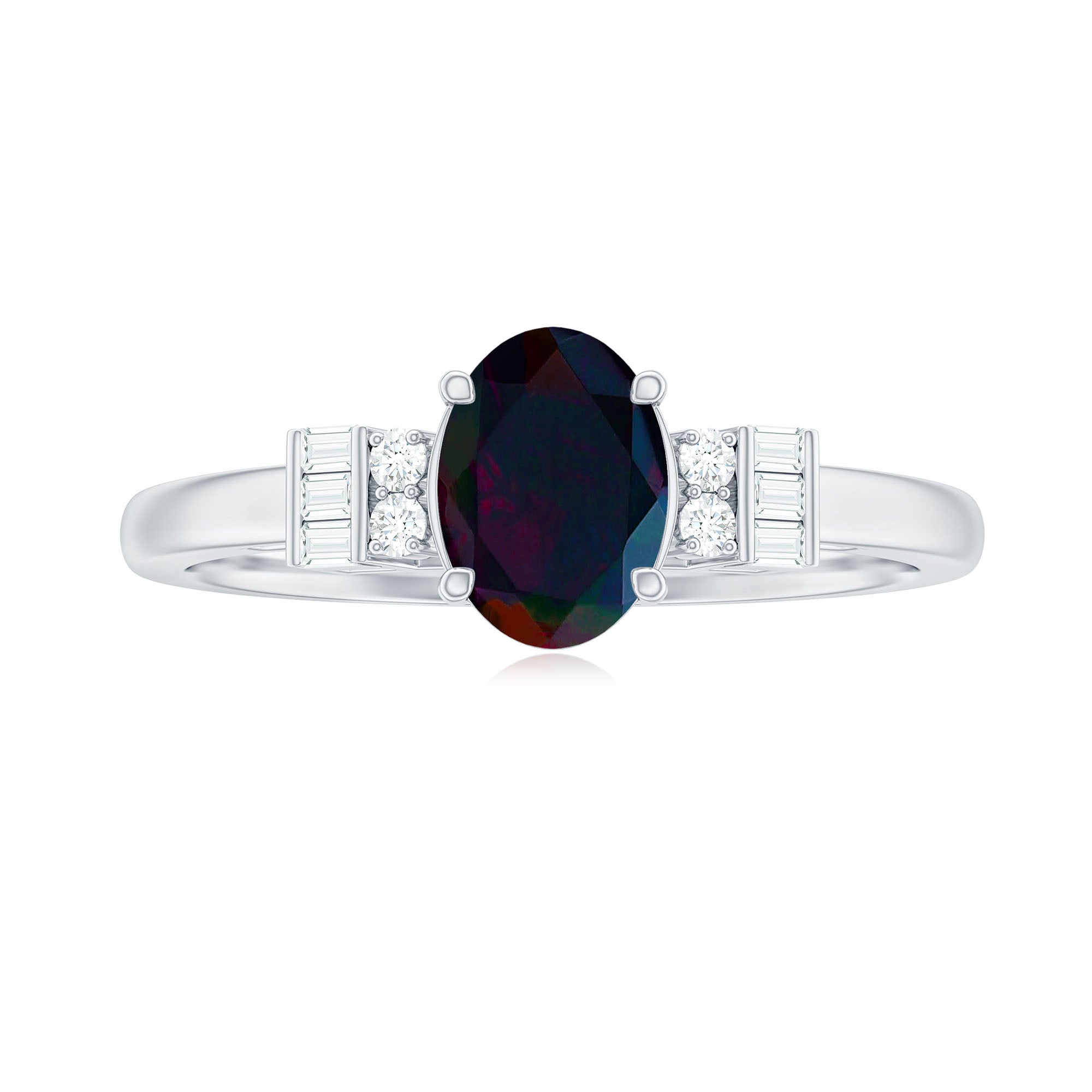 1 CT Natural Oval Cut Black Opal Classic Engagement Ring with Diamond Black Opal - ( AAA ) - Quality - Rosec Jewels