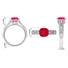 Cushion Cut Lab Grown Ruby Floral Engagement Ring with Diamond Lab Created Ruby - ( AAAA ) - Quality - Rosec Jewels