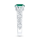 Solitaire Created Emerald Flower Engagement Ring with Diamond Lab Created Emerald - ( AAAA ) - Quality - Rosec Jewels