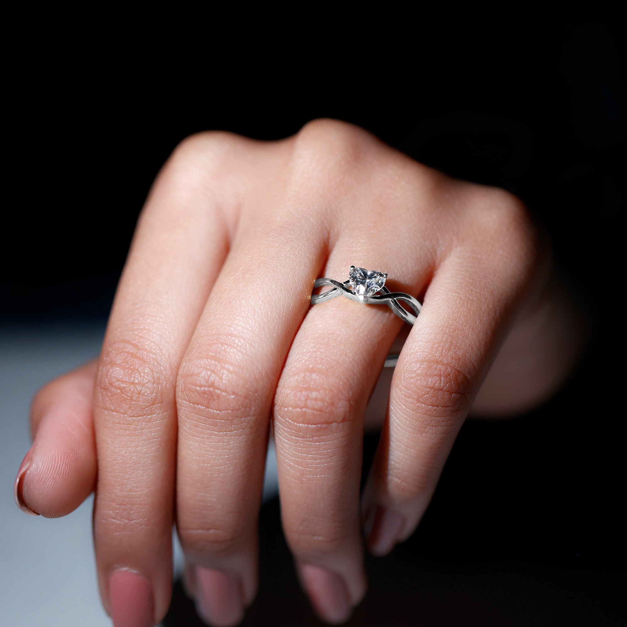 Heart Shape Lab Grown Diamond Solitaire Promise Ring in Crossover Shank Lab Grown Diamond - ( EF-VS ) - Color and Clarity - Rosec Jewels