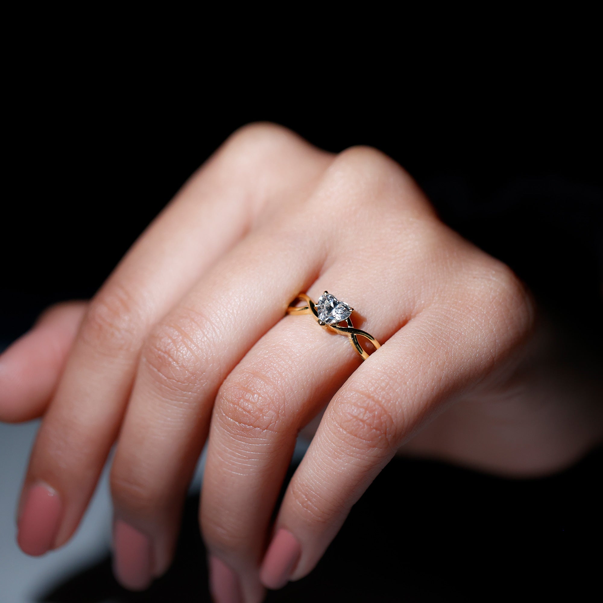 Heart Shape Lab Grown Diamond Solitaire Promise Ring in Crossover Shank Lab Grown Diamond - ( EF-VS ) - Color and Clarity - Rosec Jewels