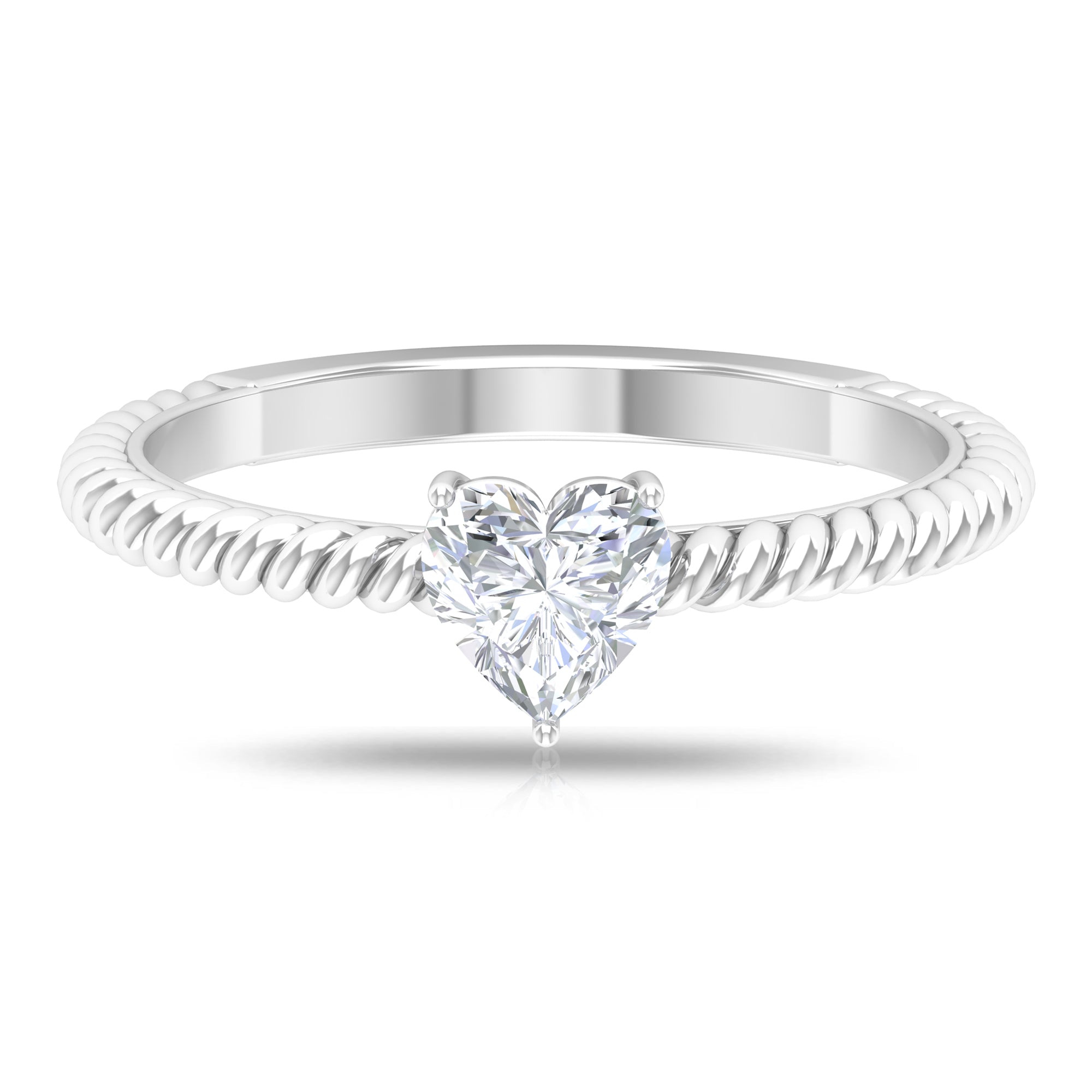 Heart Shape Lab Grown Diamond Solitaire Ring in Rope Shank Lab Grown Diamond - ( EF-VS ) - Color and Clarity - Rosec Jewels