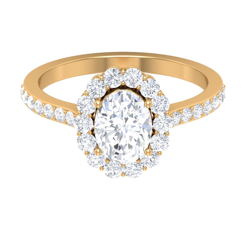 Oval Shape Lab Grown Diamond Halo Engagement Ring Lab Grown Diamond - ( EF-VS ) - Color and Clarity - Rosec Jewels