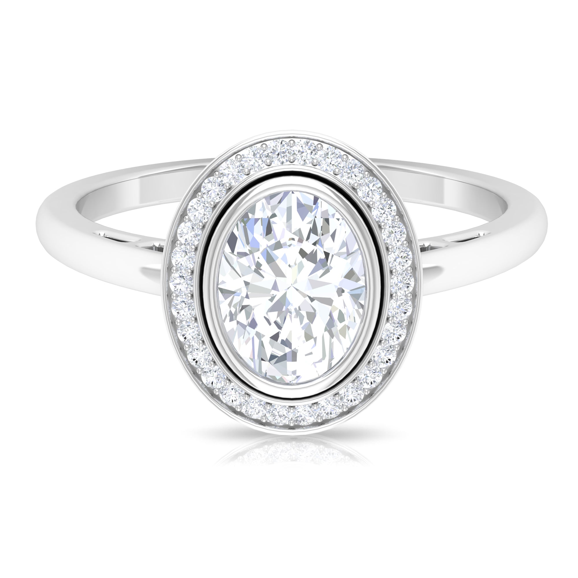 Classic Lab Grown Diamond Engagement Ring with Halo Lab Grown Diamond - ( EF-VS ) - Color and Clarity - Rosec Jewels