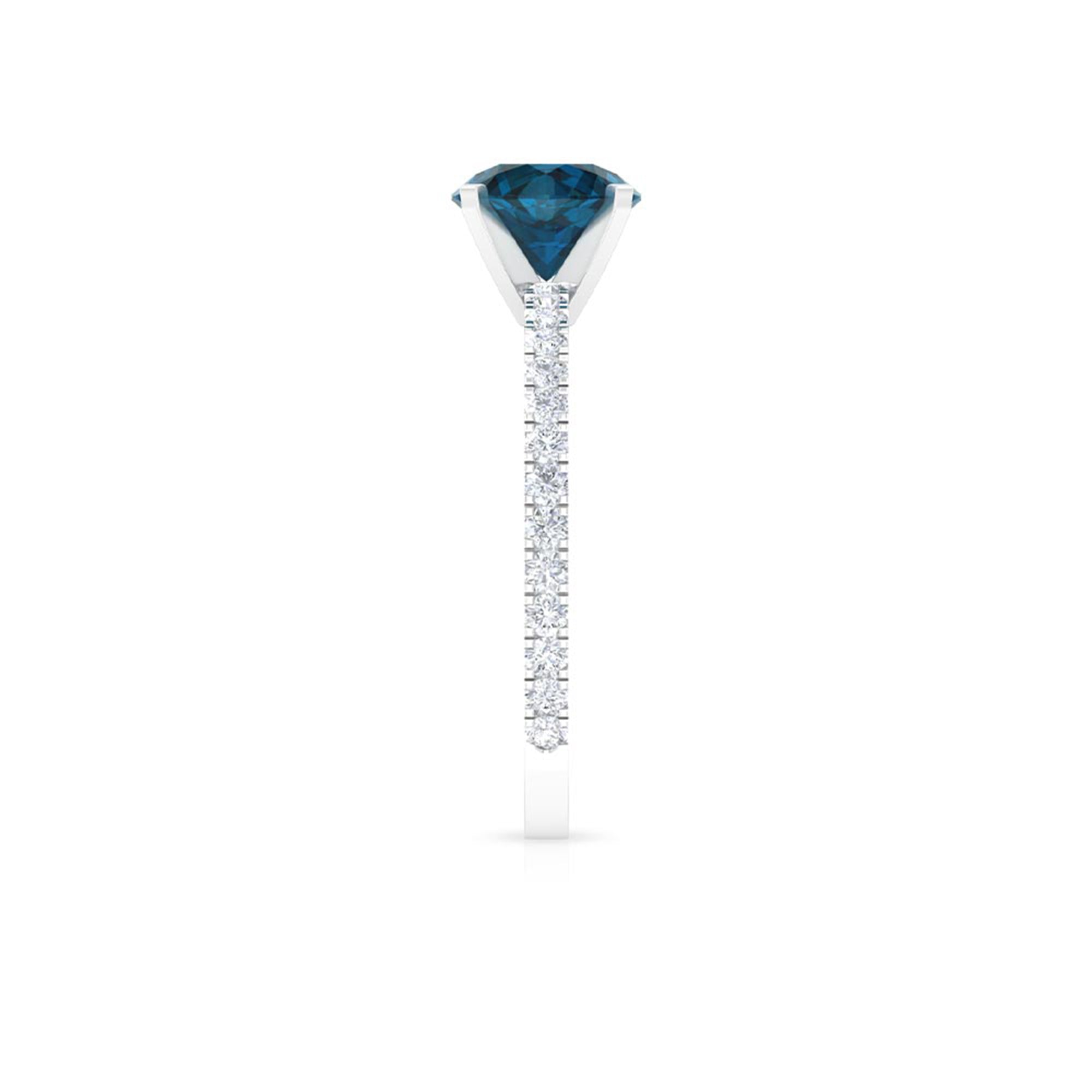 2.25 CT London Blue Topaz Solitaire Ring with Diamond Side Stones London Blue Topaz - ( AAA ) - Quality - Rosec Jewels