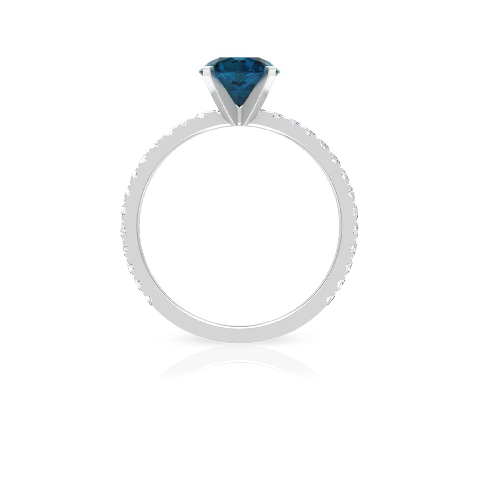 2.25 CT London Blue Topaz Solitaire Ring with Diamond Side Stones London Blue Topaz - ( AAA ) - Quality - Rosec Jewels