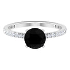 2 CT Created Black Diamond Solitaire Ring with Side Stones Lab Created Black Diamond - ( AAAA ) - Quality - Rosec Jewels