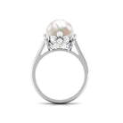 Rosec Jewels-Floral Set Freshwater Pearl Solitaire Ring with Diamond Accent