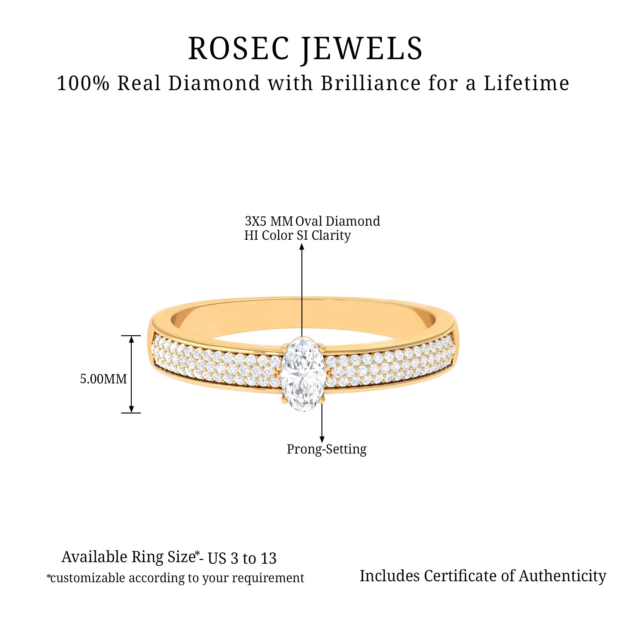 Classic Diamond Solitaire Engagement Ring Diamond - ( HI-SI ) - Color and Clarity - Rosec Jewels